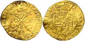 BRABANT, Duché, Albert et Isabelle (1598-1621), AV double albertin, 1603, Anvers. D/ Ecu couronné, entouré du collier de la Toison d'or. R/ Croix de B...