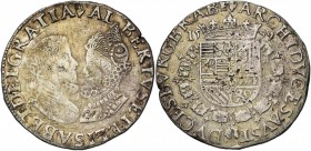 BRABANT, Duché, Albert et Isabelle (1598-1621), AR florin d'argent, 1599, Anvers. D/ B. affrontés des archiducs. R/ Ecu couronné, entouré du collier d...