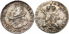BRABANT, Duché, Albert et Isabelle (1598-1621), AR triple réal, 1605, Anvers. D/ B. accolés des archiducs à g. R/ Ecu parti d'Autriche-Bourgogne, cour...