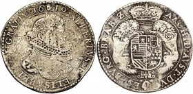 BRABANT, Duché, Albert et Isabelle (1598-1621), AR ducaton, 1619, Anvers. D/ B. accolés des archiducs à d. R/ Ecu couronné, tenu par deux lions, au-de...