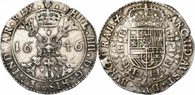 BRABANT, Duché, Philippe IV (1621-1665), AR patagon, 1646, Anvers. D/ Croix de Bourgogne sous une couronne, portant le bijou de la Toison d'or. R/ Ecu...