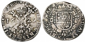 BRABANT, Duché, Philippe IV (1621-1665), AR patagon, 1629, Maastricht. D/ Croix de Bourgogne sous une couronne, portant le bijou de la Toison d'or. R/...