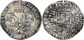 BRABANT, Duché, Philippe IV (1621-1665), AR demi-patagon, 1637, Anvers. D/ Croix de Bourgogne sous une couronne, portant le bijou de la Toison d'or. R...