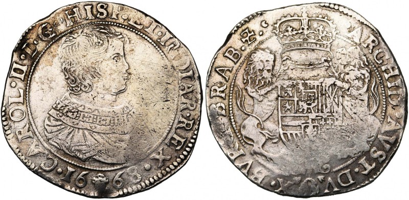 BRABANT, Duché, Charles II (1665-1700), AR ducaton, 1668, Bruxelles. Premier typ...