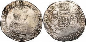 BRABANT, Duché, Charles II (1665-1700), AR ducaton, 1668, Bruxelles. Premier type. D/ B. enfantin à d. R/ Ecu couronné, tenu par deux lions, orné du b...