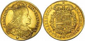 BRABANT, Duché, Charles II (1665-1700), AV double souverain, 1689, Bruxelles. Deuxième type, frappé au balancier. D/ B. couronné et cuirassé à d. R/ E...
