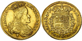 BRABANT, Duché, Charles II (1665-1700), AV double souverain, 1692, Bruxelles. Deuxième type. D/ B. couronné et cuirassé à d. R/ Ecu couronné, entouré ...