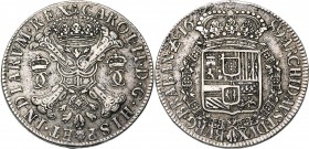 BRABANT, Duché, Charles II (1665-1700), AR patagon, 1689, Bruxelles. Nouveau type. Tranche lisse. D/ Croix de Bourgogne sous une couronne, accostée du...