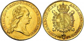 BRABANT, Duché, François II (1792-1797), AV double souverain, 1793, Bruxelles. D/ T. laurée à d. R/ Ecu ovale couronné sur une croix de Bourgogne, ent...