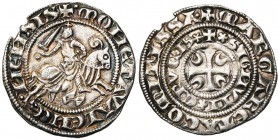 HAINAUT, Comté, Marguerite de Constantinople (1244-1280), AR double esterlin au chevalier, après janvier 1269, Valenciennes. Avec les N latins. D/ +·M...