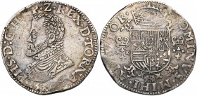 TOURNAI, Seigneurie, Philippe II (1555-1598), AR demi-écu Philippe, 159[2]. D/ B. cuirassé à g. R/ Ecu couronné avec écusson de Portugal en surtout su...