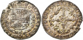 TOURNAI, Seigneurie, Albert et Isabelle (1598-1621), billon stoter (huitième de florin), 1600. D/ Ecu couronné, entouré du collier de la Toison d'or. ...
