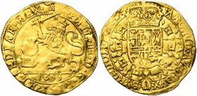 TOURNAI, Seigneurie, Philippe IV (1621-1665), AV souverain (lion d'or), 1655. D/ Lion deb. à g., couronné, brandissant une épée, la patte posée sur un...