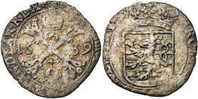 LUXEMBOURG, Duché, Philippe IV (1621-1665), billon sou de Luxembourg, 1639. D/ Croix de Bourgogne couronnée, accostée de la date. R/ Ecu de Luxembourg...