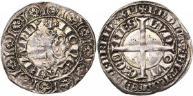 VLAANDEREN, Graafschap, Lodewijk van Nevers (1322-1346), AR groot met de leeuw, 1340-1343, Gent. Vz/ MONETA FLAND' Klimmende leeuw n. l. met daarboven...