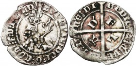 VLAANDEREN, Graafschap, Lodewijk van Male (1346-1384), AR halve groot (kwart zilveren leeuw), 1369-1370, Gent. Vz/ Zittende leeuw n. l. met toernooihe...
