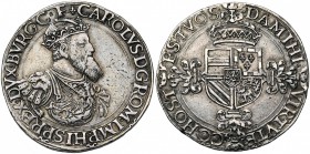 VLAANDEREN, Graafschap, Keizer Karel (1506-1555), AR zilveren Karolusgulden, z.j. (1544-1548), Brugge. 1e type. Vz/ Gekroond bb. r. Kz/ Gekroond wapen...