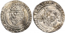 VLAANDEREN, Graafschap, Keizer Karel (1506-1555), AR zilveren reaal, z.j. (1521-1544), Brugge. Interpunctie met kruisjes. Vz/ Gekroond wapenschild van...