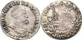 VLAANDEREN, Graafschap, Philips II (1555-1598), AR vijfde Philipsdaalder, 1576, Brugge. Vz/ Geharnast bb. r. Kz/ Gekroond wapenschild op een Bourgondi...