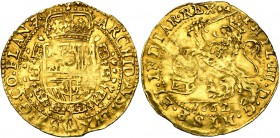 VLAANDEREN, Graafschap, Philips IV (1621-1665), AV souverein (gouden leeuw), 1662, Brugge. Vz/ Gekroonde leeuw l. met in de linkerklauw een zwaard en ...