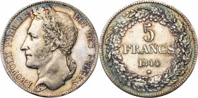 BELGIQUE, Royaume, Léopold Ier (1831-1865), AR 5 francs, 1844. Pos. B. Bogaert 206B. Rare.
Très Beau