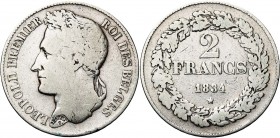 BELGIQUE, Royaume, Léopold Ier (1831-1865), AR 2 francs, 1834. Pos. A. Lettres inclinées à d. Bogaert 89A1. Rare.
très bien conservé