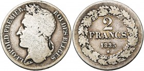 BELGIQUE, Royaume, Léopold Ier (1831-1865), AR 2 francs, 1835. Pos. B. Lettres inclinées à g. Bogaert 124B2. Très rare.
très bien conservé