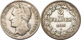 BELGIQUE, Royaume, Léopold Ier (1831-1865), AR 2 francs, 1843. Pos. A. Lettres inclinées à d. Bogaert 199A1.
Beau à Très Beau