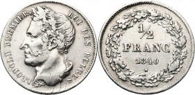 BELGIQUE, Royaume, Léopold Ier (1831-1865), AR 1/2 franc, 1840. Dupriez 172. Rare Nettoyé.
presque Très Beau