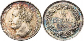BELGIQUE, Royaume, Léopold Ier (1831-1865), AR 1/2 franc, 1844. Dupriez 213. Petits coups. Belle patine colorée.
presque Fleur de Coin
