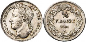 BELGIQUE, Royaume, Léopold Ier (1831-1865), AR 1/4 de franc, 1834. Avec signature. Dupriez 101.
Superbe