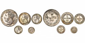 BELGIQUE, Royaume, Léopold Ier (1831-1865), série exceptionnelle des 4 p. d'argent frappées en 1840: 5 francs (pos. B, lettres inclinées à d.), 2 fran...