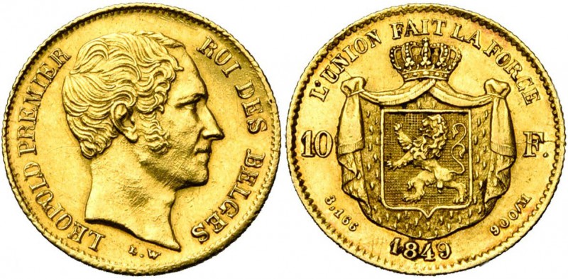 BELGIQUE, Royaume, Léopold Ier (1831-1865), AV 10 francs, 1849. Dupriez 403; Fr....