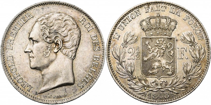 BELGIQUE, Royaume, Léopold Ier (1831-1865), AR 2 1/2 francs, 1848. Petite tête. ...
