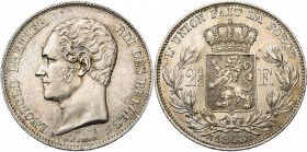 BELGIQUE, Royaume, Léopold Ier (1831-1865), AR 2 1/2 francs, 1848. Petite tête. Dupriez 382.
Très Beau à Superbe
