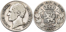 BELGIQUE, Royaume, Léopold Ier (1831-1865), AR 1/2 franc, 1849. Tête nue. L WIENER sans point. Dupriez 429. Très rare.
Beau