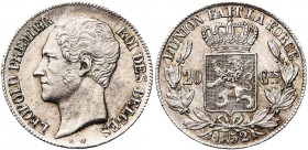 BELGIQUE, Royaume, Léopold Ier (1831-1865), AR 20 centimes, 1852. L.W. avec points. Bogaert 523A.
Superbe