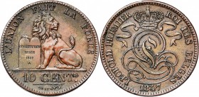 BELGIQUE, Royaume, Léopold Ier (1831-1865), Cu 10 centimes, 1847 sur 1837. BRAEMT F. avec point. Bogaert 346C. Coup sur la tranche.
presque Superbe