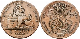 BELGIQUE, Royaume, Léopold Ier (1831-1865), Cu 5 centimes, 1838. BRAEMT F. avec point. Dupriez 162. Rare.
presque Très Beau