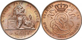 BELGIQUE, Royaume, Léopold Ier (1831-1865), Cu 5 centimes, 1853. Dupriez 559.
Fleur de Coin