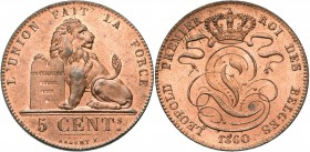 BELGIQUE, Royaume, Léopold Ier (1831-1865), Cu 5 centimes, 1860. Dupriez 817. Extrêmement rare.
presque Fleur de Coin

Le meilleur exemplaire passé...