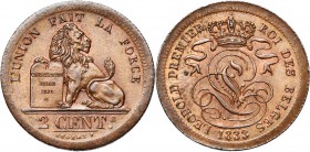 BELGIQUE, Royaume, Léopold Ier (1831-1865), Cu 2 centimes, 1833. BRAEMT F. avec point. Dupriez 59. Surfrappé.
Superbe
