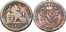 BELGIQUE, Royaume, Léopold Ier (1831-1865), Cu 2 centimes, 1834. Frappe médaille. Dupriez 107. Très rare Griffes au revers.
Beau