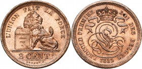 BELGIQUE, Royaume, Léopold Ier (1831-1865), Cu 2 centimes, 1835. BRAEMT F. avec point. Listel large. Dupriez 133. Rare Petit manque de métal dans le O...
