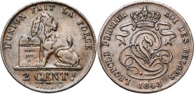 BELGIQUE, Royaume, Léopold Ier (1831-1865), Cu 2 centimes, 1848. Dupriez 449. Rare.
Très Beau