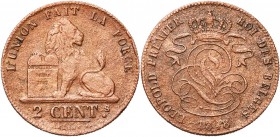 BELGIQUE, Royaume, Léopold Ier (1831-1865), Cu 2 centimes, 1848. Dupriez 449. Rare Surface corrodée.
Beau à Très Beau
