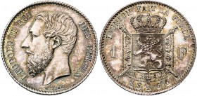 BELGIQUE, Royaume, Léopold II (1865-1909), AR 1 franc, 1866. Dupriez 1042. Flan poli.
Fleur de Coin