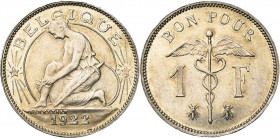 BELGIQUE, Royaume, Albert Ier (1909-1934), 1 franc, 1922FR. Essai de Bonnetain en argent. Tranche lisse. Dupriez 2138. Rare.
Superbe