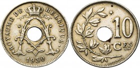 BELGIQUE, Royaume, Albert Ier (1909-1934), Cupro-nickel 10 centimes, 1930FR. Etoile sur une pointe. Deux traits sous Ces. Dupriez 2411. Rare Petites t...