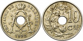 BELGIQUE, Royaume, Albert Ier (1909-1934), Cupro-nickel 10 centimes, 1932FR. Etoile sur une pointe. Deux traits sous Ces. Bogaert 2450B. Rare Petites ...